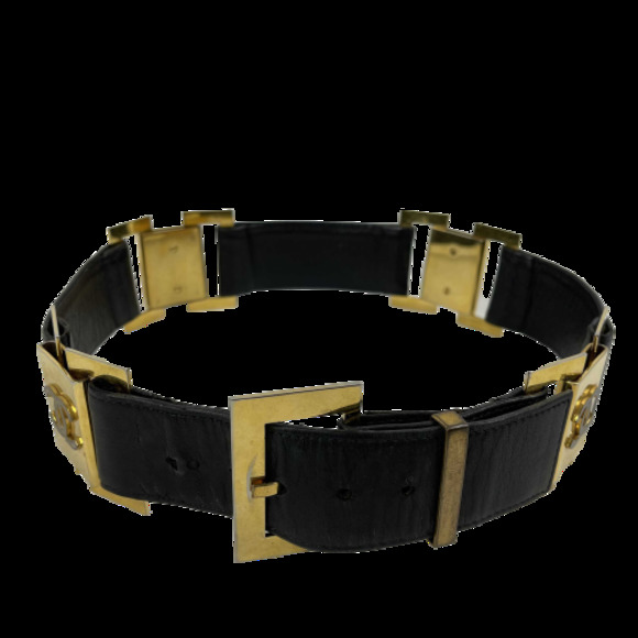 CHANEL - Vintage 1980's Black Leather and Gold Buckle CC Link Belt - 75 / 30 - Picture 1 of 12